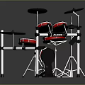 Electronic Drum Set With Black Red Design And Adjustable Stands For Home Use 3d model