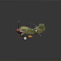 Green Airplane Model Featuring Shark Mouth Design Red Propeller Nose Black Blades And Orange Details