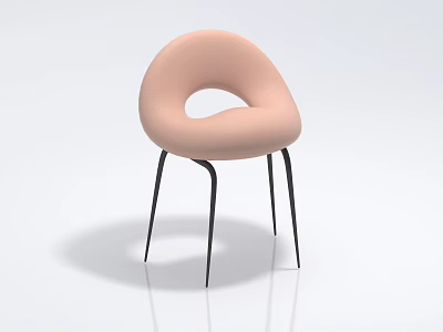 Peach Pink Curved Accent Chair With Circular Cutout And Black Thin Metal Legs 3d model