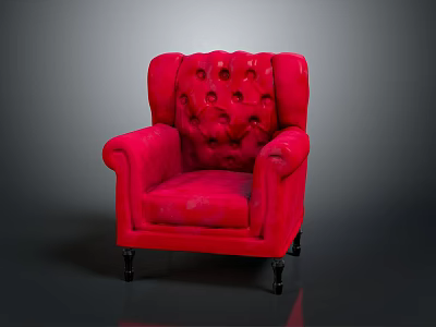 Elegant Red Velvet Tufted Armchair With Classic Design And Black Legs 3d model