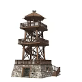 Traditional Wooden Tower With Multi Level Observation Deck And Stone Base Stairs