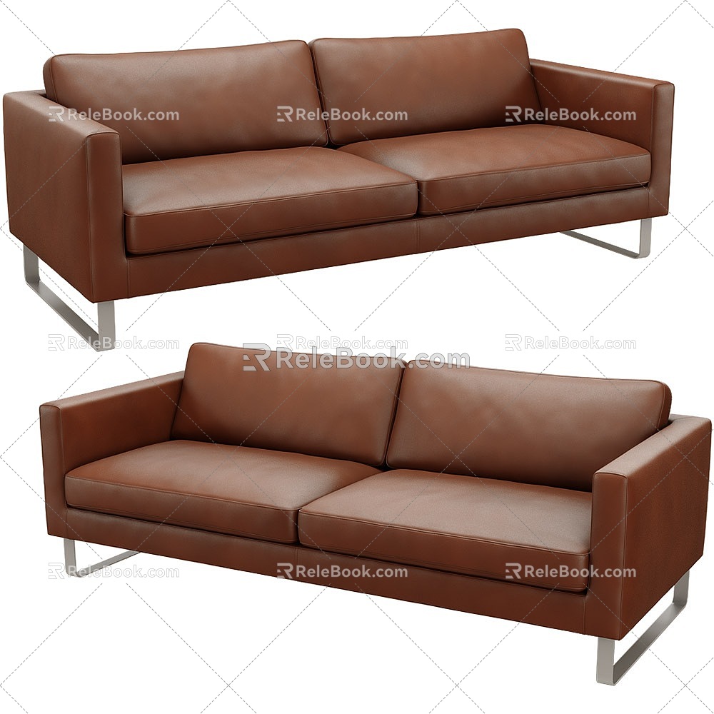 Simple Leather Double Sofa Multi-Person Leather Sofa Minimalist Cowhide Sofa Living Room Sofa 3d model