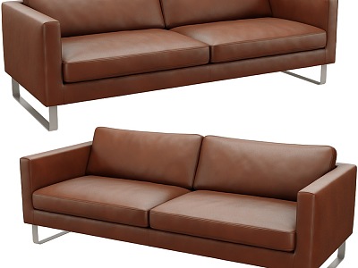 Simple Leather Double Sofa Multi-Person Leather Sofa Minimalist Cowhide Sofa Living Room Sofa 3d model