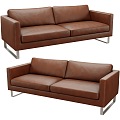 Simple Leather Double Sofa Multi-Person Leather Sofa Minimalist Cowhide Sofa Living Room Sofa 3d model