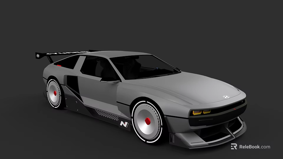 Gray Sports Car With Custom Body Kit Large Alloy Wheels And Rear Spoiler 3d model 