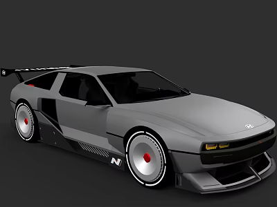 Gray Sports Car With Custom Body Kit Large Alloy Wheels And Rear Spoiler 3d model