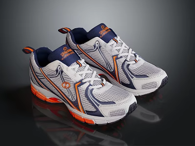 White Blue And Orange Sports Shoes With Mesh Upper And Brand Logo 3d model