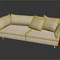 Modern Beige Fabric Two-Seater Sofa With Wooden Armrests Metal Legs And Accent Pillows