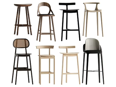 Different Design Bar Stools Featuring Various Styles And Materials For Home Decoration 3d model