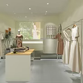 Modern Clothing Store Interior With Dresses Display Table Mannequin Screen And Potted Plant