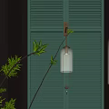 Warm Light Wall Lamps Mounted On Dark Background With Green Plants And Louvered Shutters
