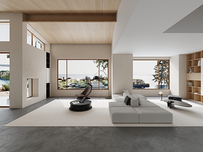 Modern Living Room Villa Sofa Bookcase 3d model