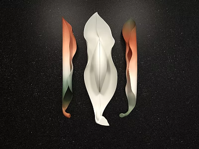 Modern Petal Shaped Wall Decor with White Orange Green Gradient on Black Background 3d model