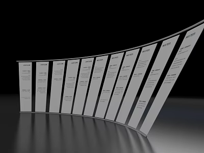 Art Installation With Curved White Panels Vertically Arranged Text Elements 3d model