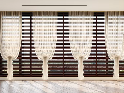 White Sheer Curtains With Pleated Design For Living Room Windows Decoration 3d model