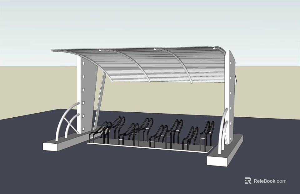 Durable Outdoor Bike Shelter With Metal Frame And Bicycle Parking Racks 3d model 