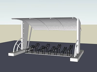 Durable Outdoor Bike Shelter With Metal Frame And Bicycle Parking Racks 3d model