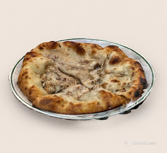 Baked Flatbread With Savory Filling And Golden Brown Crust On Glass Plate 3d model 