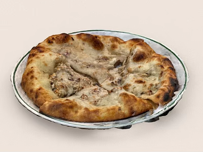 Baked Flatbread With Savory Filling And Golden Brown Crust On Glass Plate 3d model