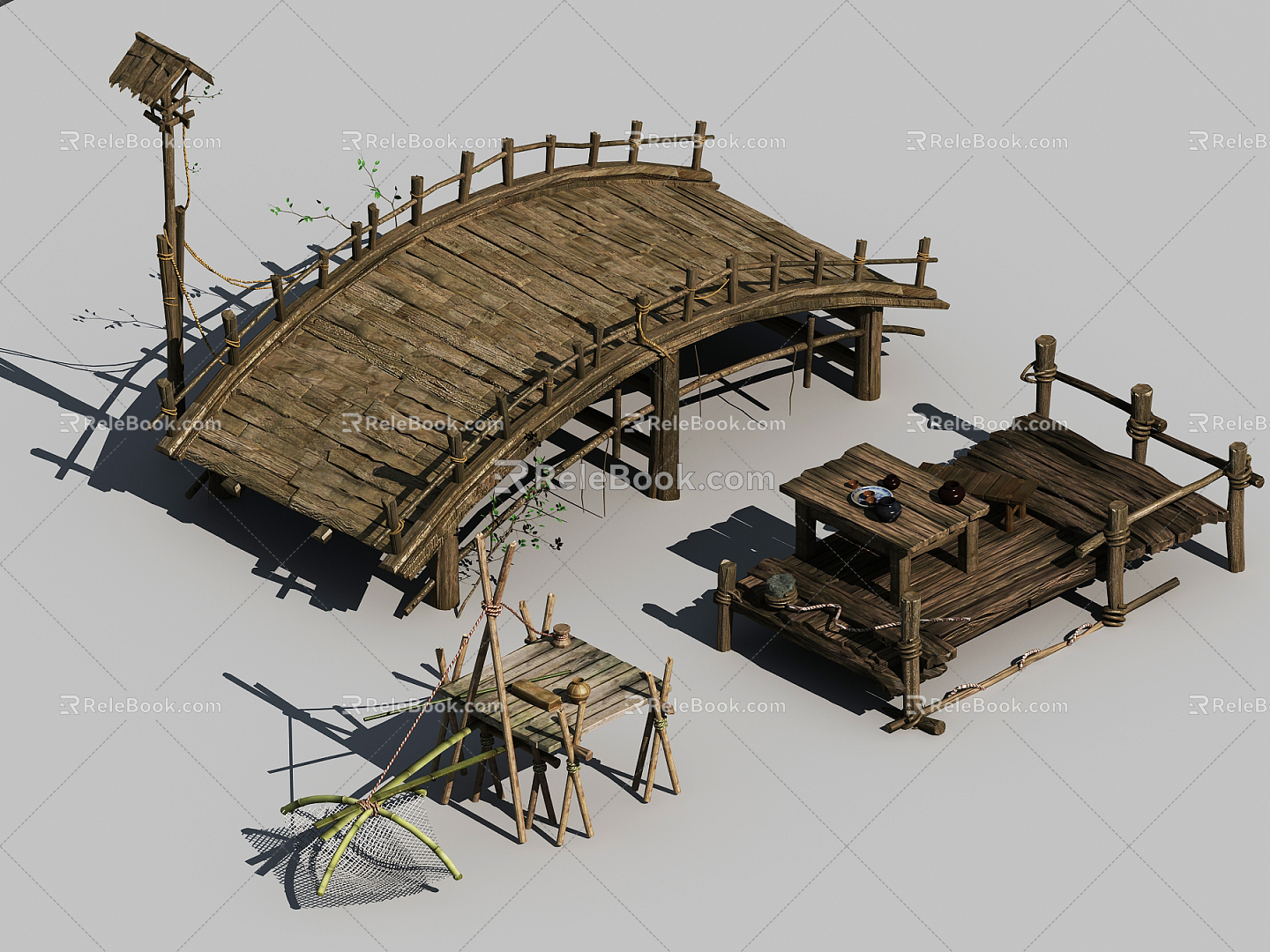 Chinese-style wooden bridge 3d model