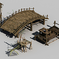 Chinese-style wooden bridge 3d model