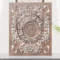 Decorative Wooden Room Divider With Intricate Carved Circular Patterns For Modern Indoor Home Decor