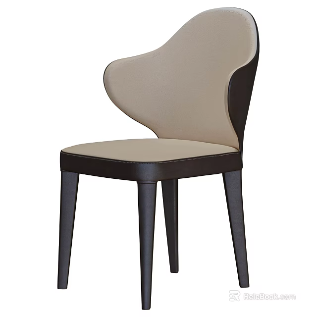 Modern Beige Accent Chair With Curved Backrest Upholstered Seat And Dark Wooden Legs 3d model 