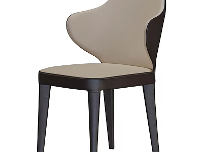 Modern Beige Accent Chair With Curved Backrest Upholstered Seat And Dark Wooden Legs 3d model