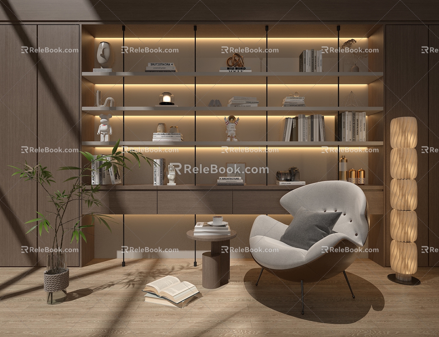 Bookshelf Leisure Sofa Floor Lamp 3d model