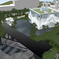 Modern Garden Landscape Design With Water Reflection Stone Paths And Lush Greenery 3d model