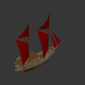 Traditional Sailing Boat With Red Sails And Wooden Hull Design