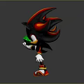 Black and Red Hedgehog Character Holding Green Gemstone Standing on Dark Surface