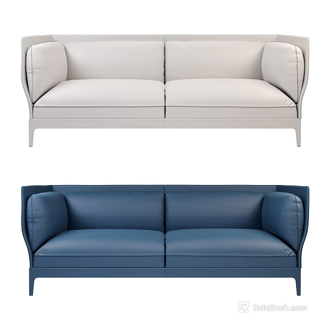 Modern White and Blue Leather Two Seater Sofa with Simple Lines 3d model