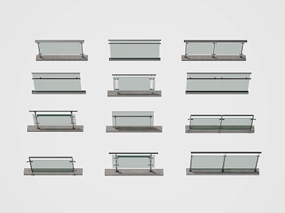 Modern Railing Glass Railing Guardrail Fence 3d model