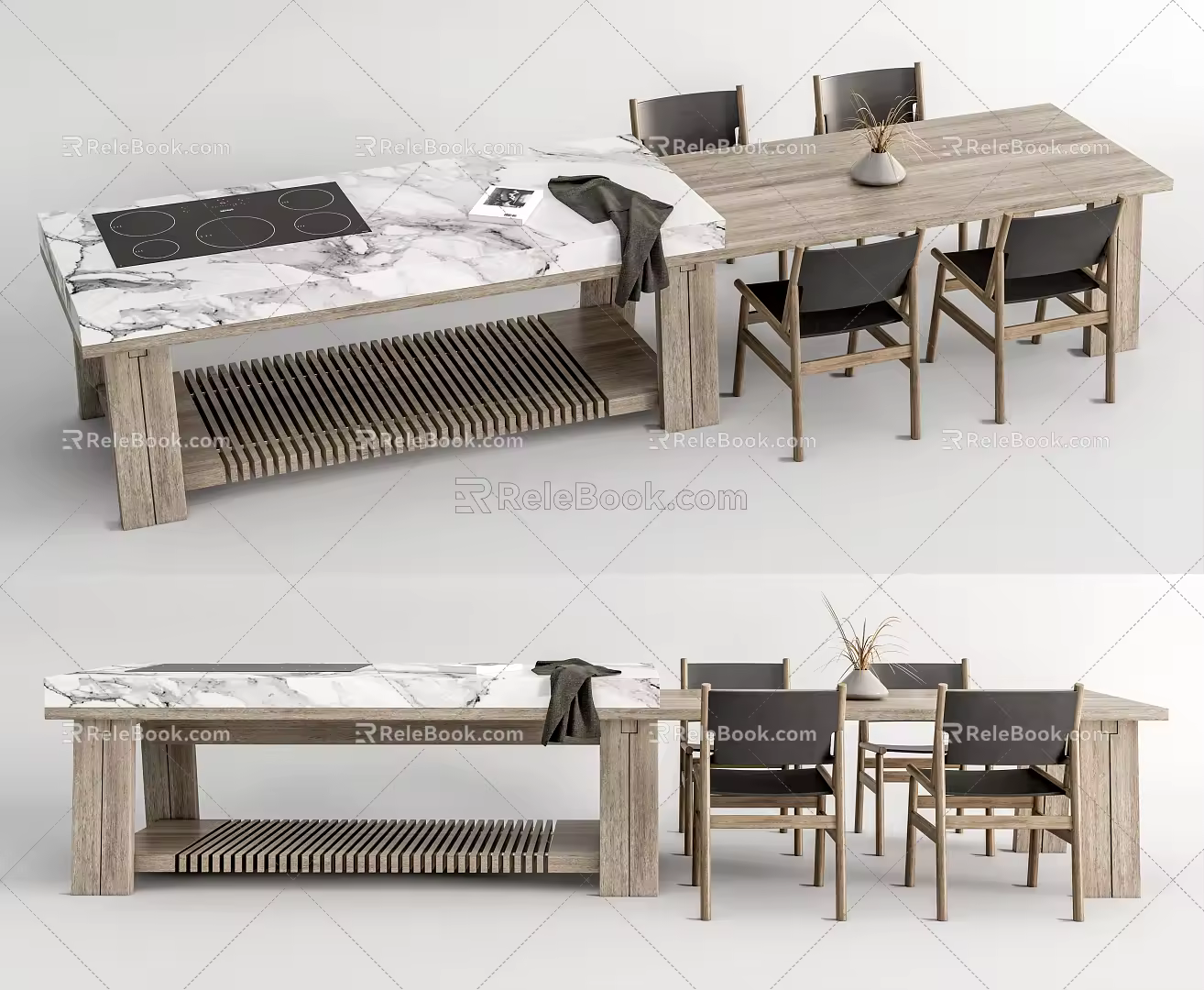 Modern Dining Table and Chair Combination Bar Dining Table and Chair Induction Cooker Dining Chair Middle Island Operating Table 3d model