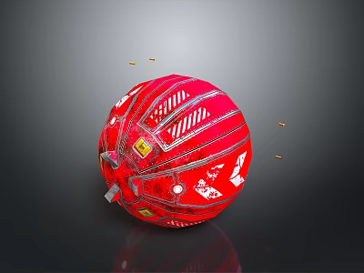 Red Textured Sphere With White Logos And Gold Particles On Dark Background 3d model