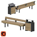Wooden Outdoor Landscape Bench With Metal Frame And Trash Bin Design