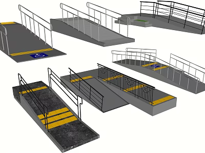 Practical Road Facilities Featuring Accessibility Ramps Handrails Yellow Anti slip Strips and Wheelchair Signs 3d model