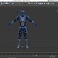 Futuristic Game Movie Character in Black Silver Armor with Blue Accents and Sword