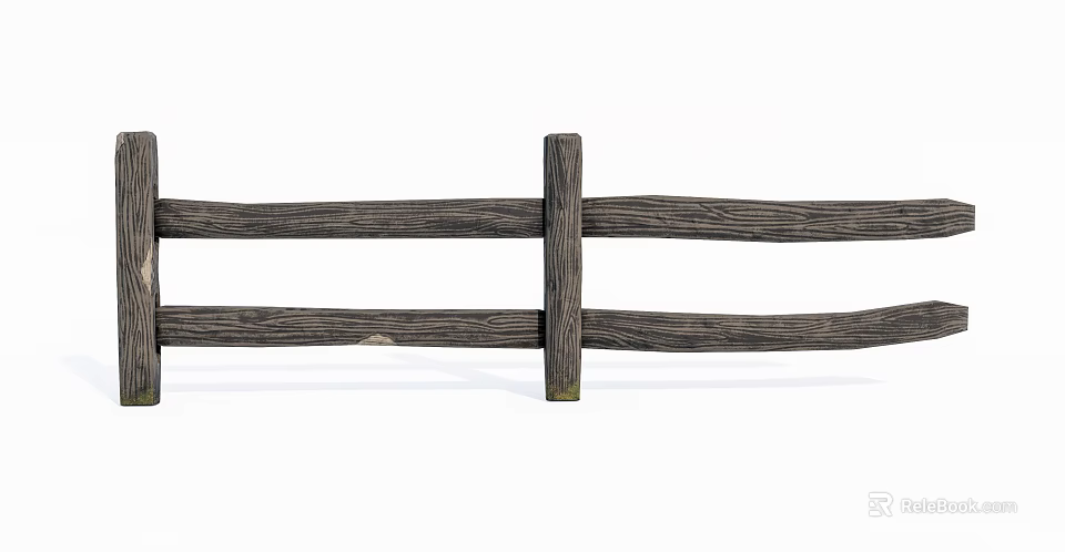 Outdoor Rustic Wooden Fence With Horizontal Boards And Vertical Posts Design 3d model 