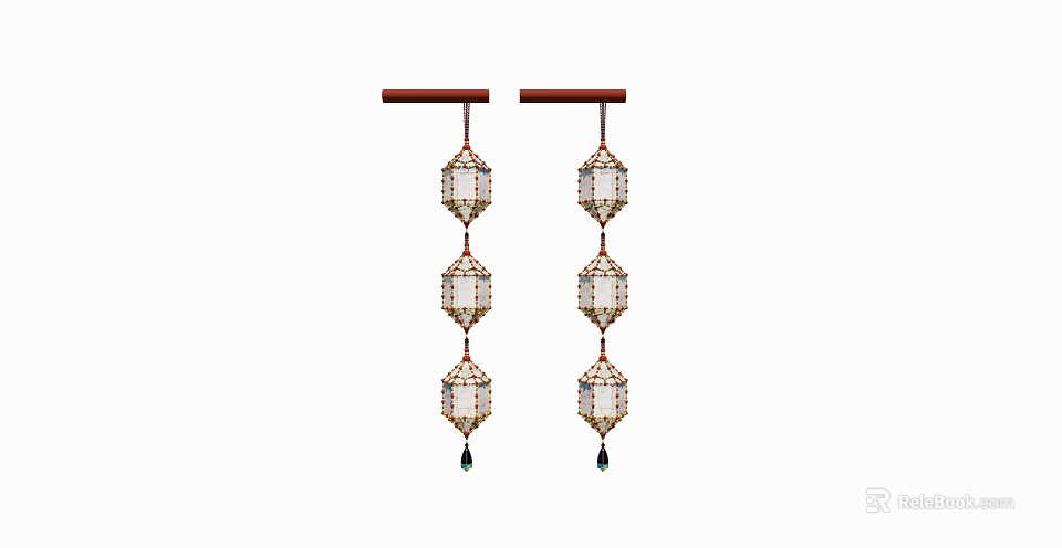 Hanging Decorative Lanterns With Multi Layered Crystal Beads And Green Bottom Pendants Design 3d model 