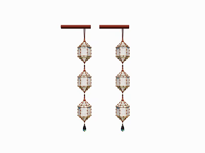 Hanging Decorative Lanterns With Multi Layered Crystal Beads And Green Bottom Pendants Design 3d model