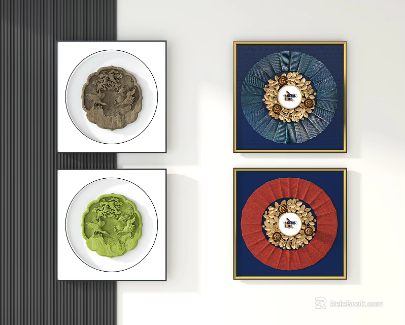 Four Square Framed Wall Decor Pieces With Colorful Circular Textured Patterns 3d model