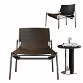 Stylish Black Leather Leisure Chair With Metal Frame And Side Table