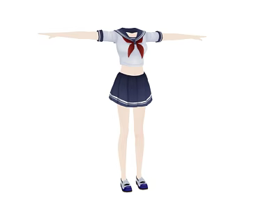 Cute Sailor Uniform Outfit with White Top Red Necktie and Dark Blue Skirt 3d model