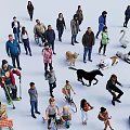 Diverse Group of People in Various Poses with Animals and Daily Objects