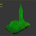 Cartoon Scene Featuring Ruined Clock Tower With Green Grass Mossy Windows And Spire