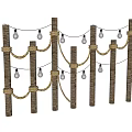 Rustic Room Divider With Wooden Posts Rope Wraps And String Lights 3d model