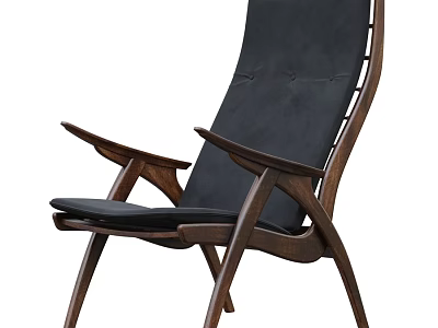 Modern Leisure Chair With Wooden Frame And Black Cushion Design 3d model