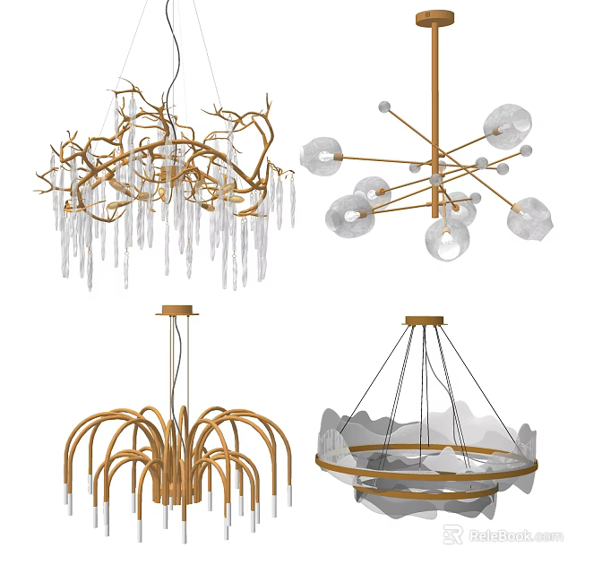 Modern Contemporary Chandelier Designs With Metallic Frames And Glass Elements 3d model
